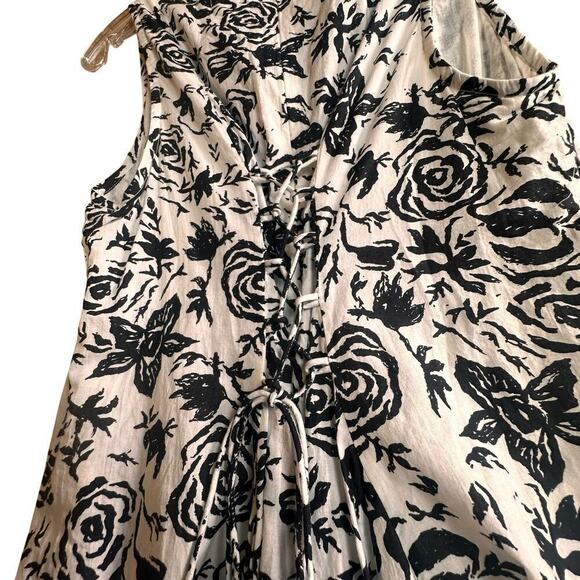 ModaPosa Womens XS Black White Floral Sleeveless Swing Dress Lace Up Back Lined - Picture 13 of 16